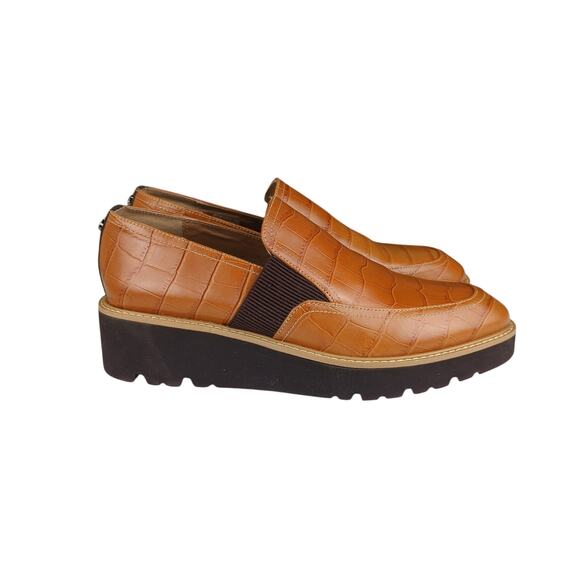 Donald Pliner Trudie Wedge‎ Loafer Women's Size 9.5 Brown Croc Leather Platform - Picture 1 of 8